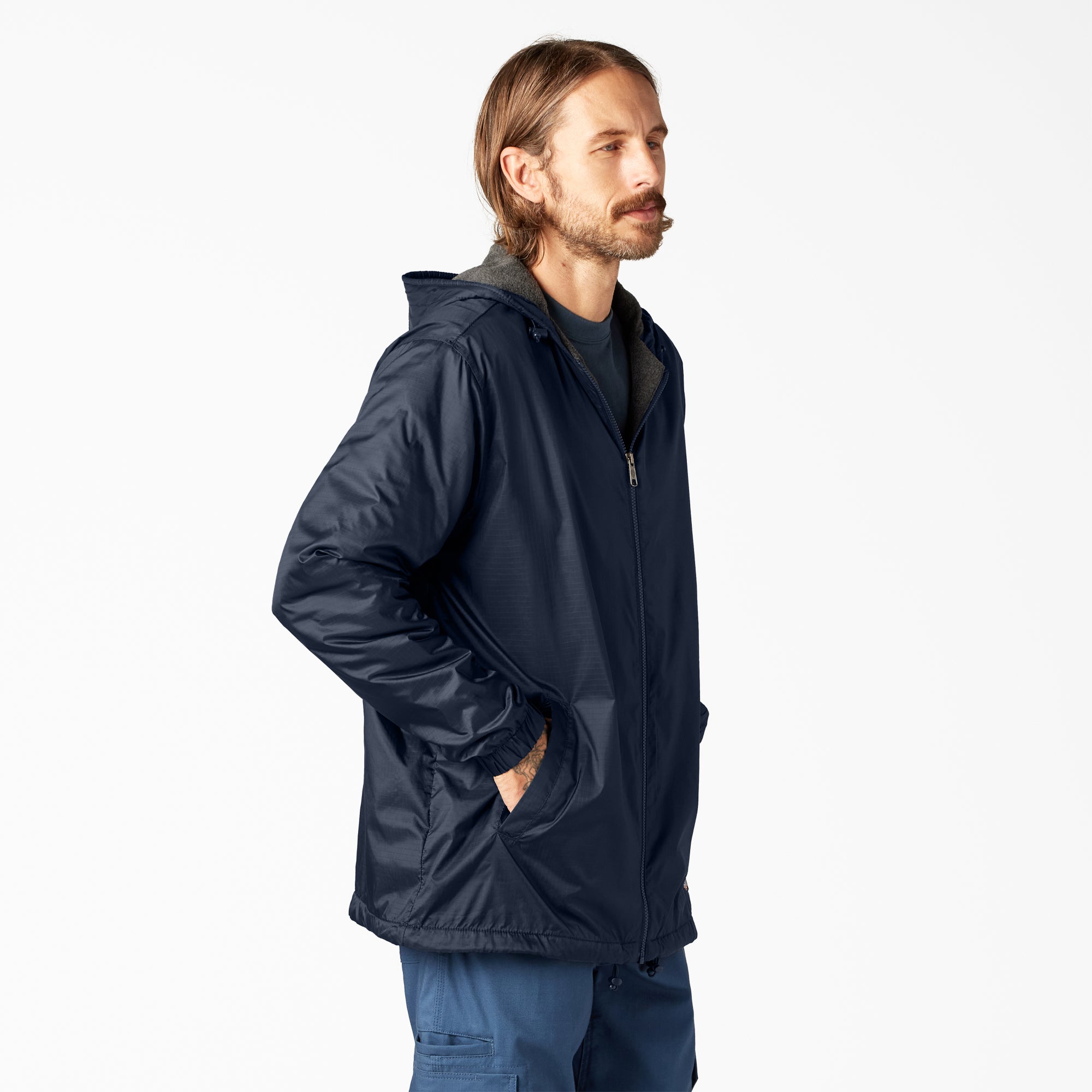 Fleece Lined Nylon Hooded Jacket - Image 4
