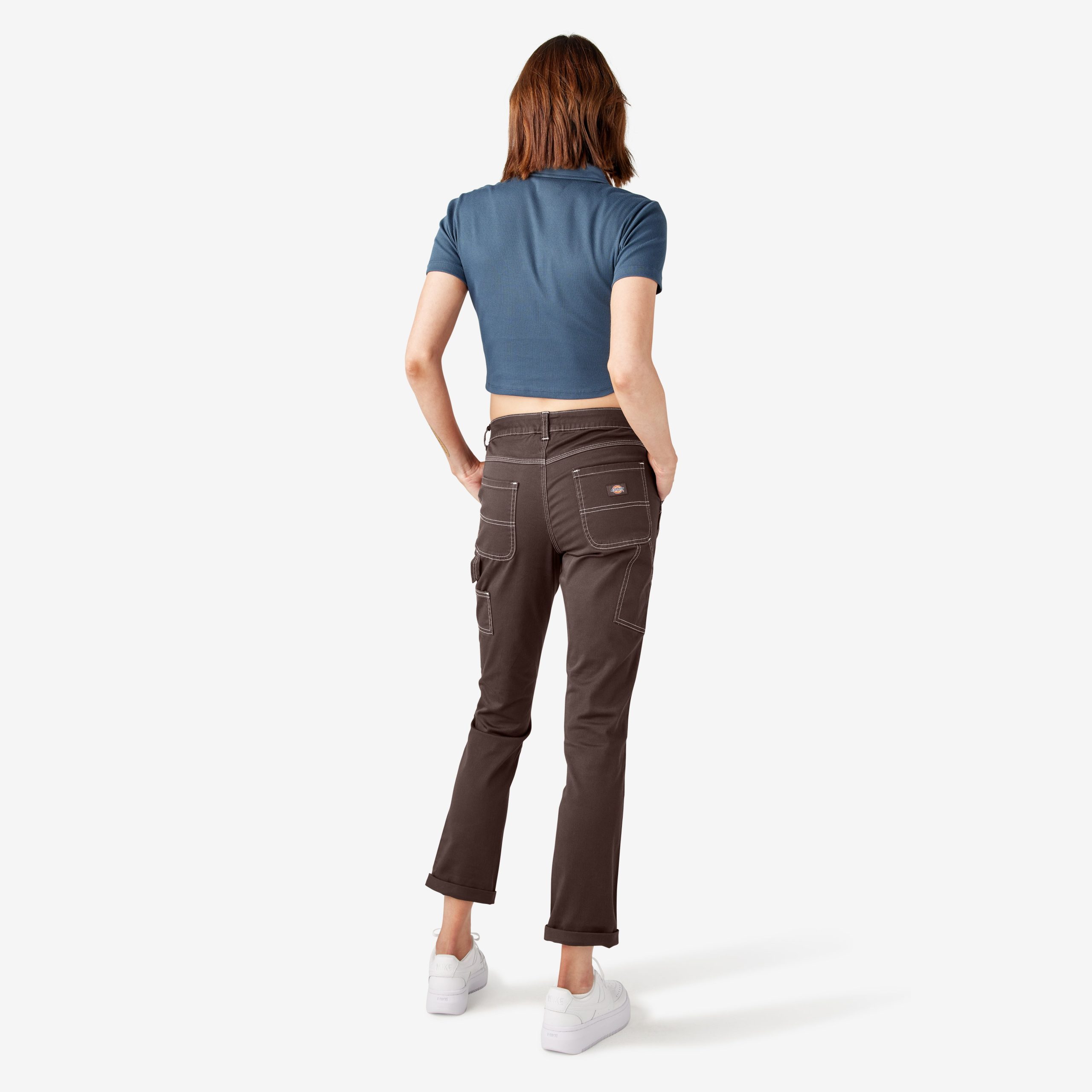 Women's Slim Straight Fit Roll Hem Carpenter Pants - Image 6