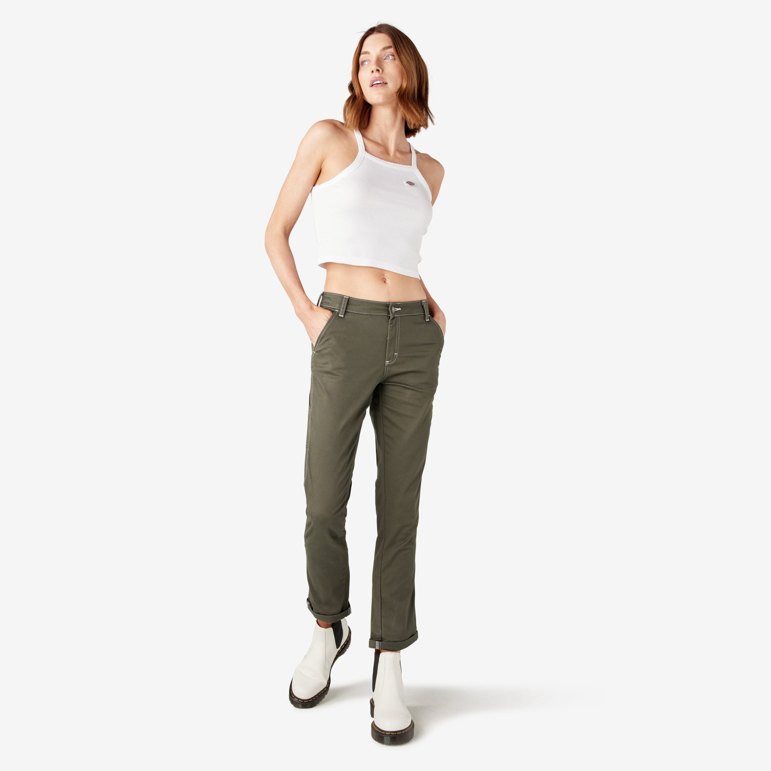 Women's Slim Straight Fit Roll Hem Carpenter Pants - Image 5
