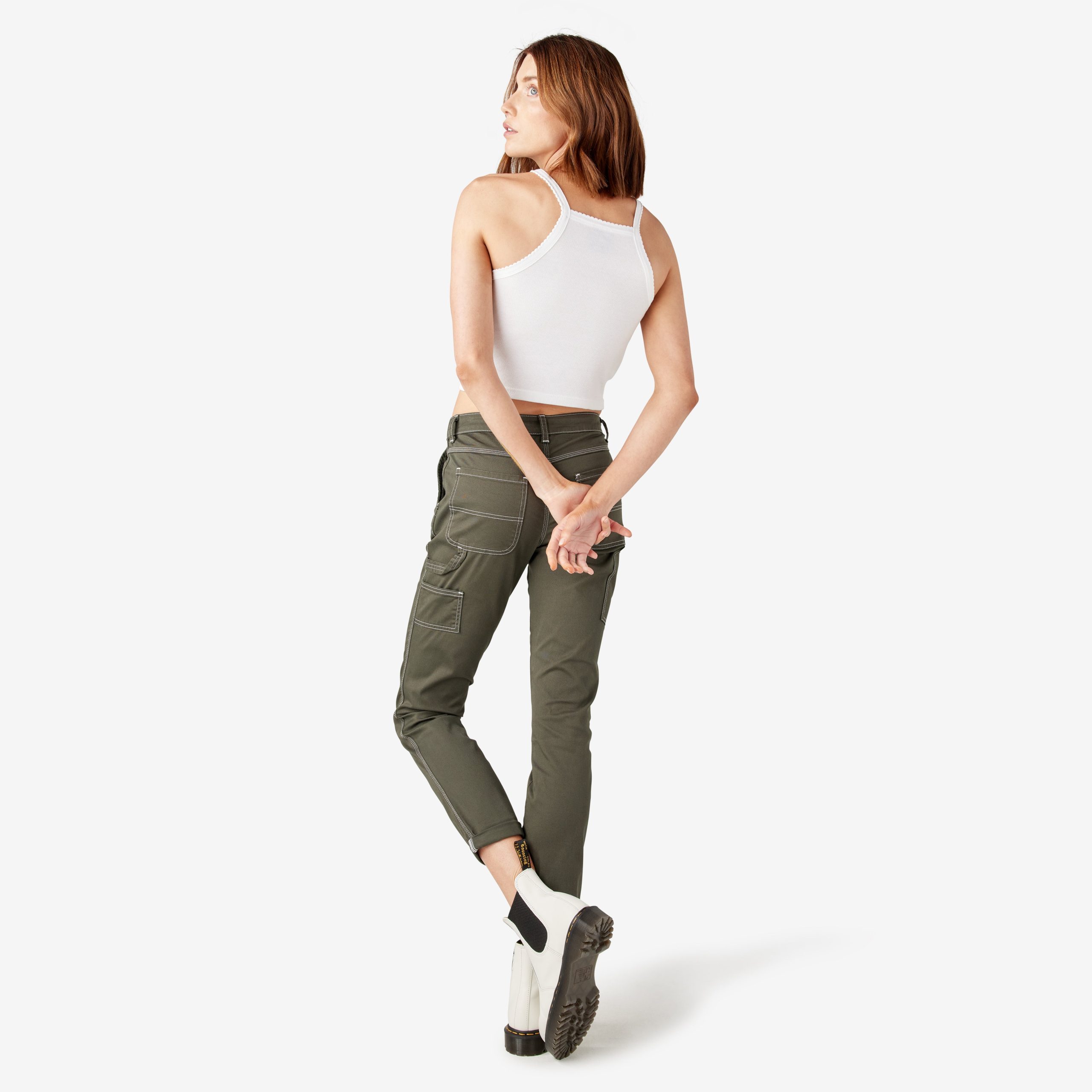 Women's Slim Straight Fit Roll Hem Carpenter Pants - Image 6