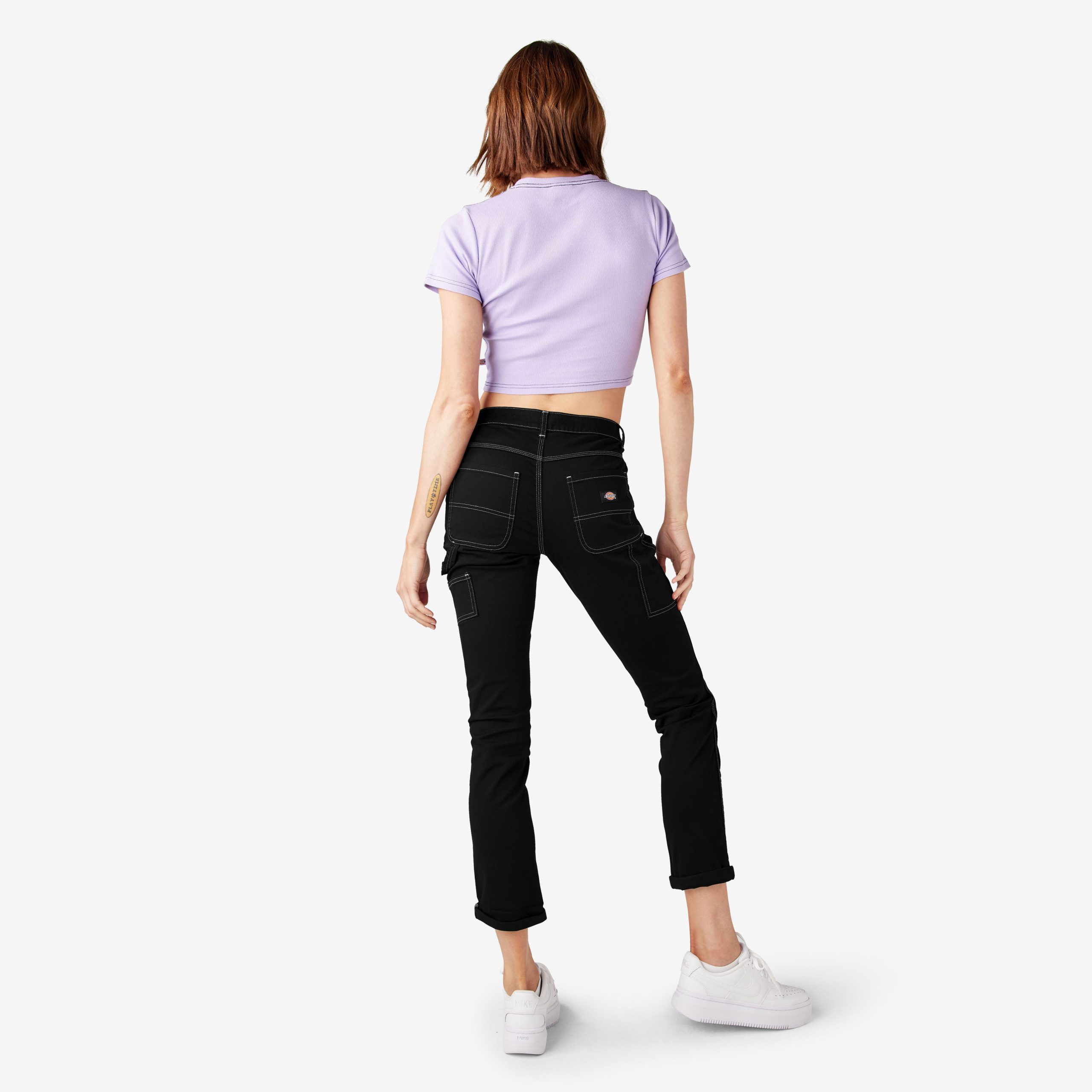 Women's Slim Straight Fit Roll Hem Carpenter Pants - Image 6