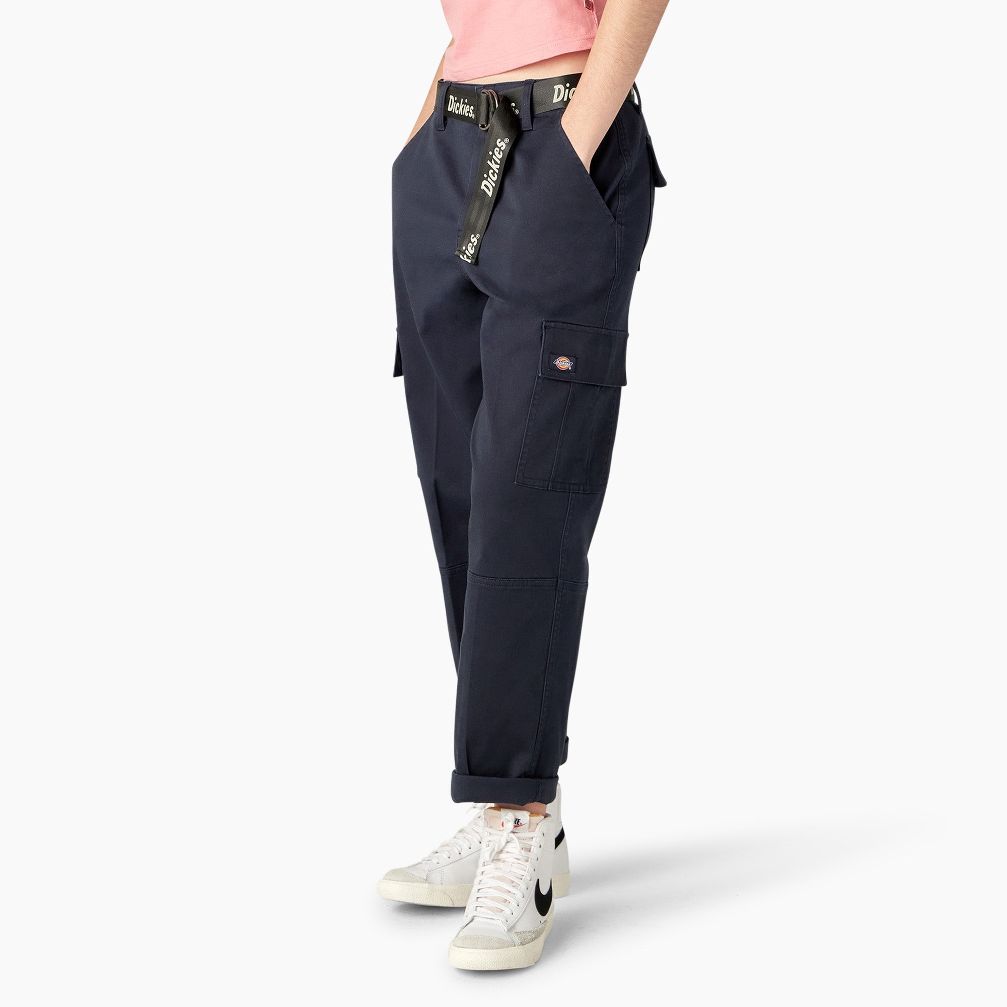 Women's Relaxed Fit Contrast Stitch Cropped Cargo Pants - Image 3