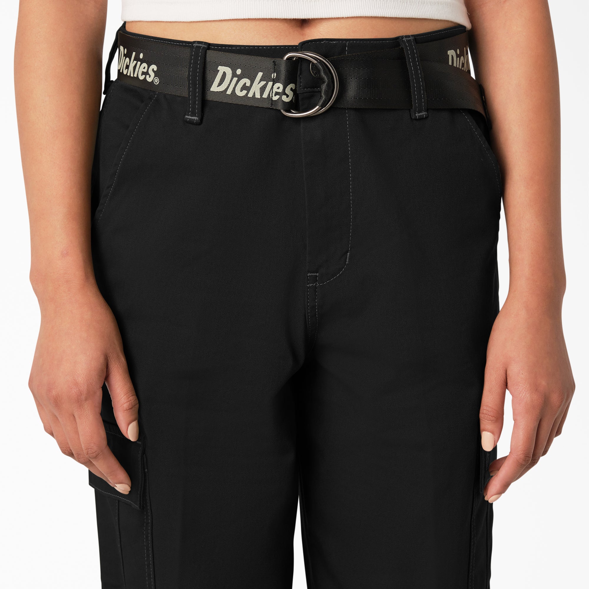 Women's Relaxed Fit Contrast Stitch Cropped Cargo Pants - Image 5