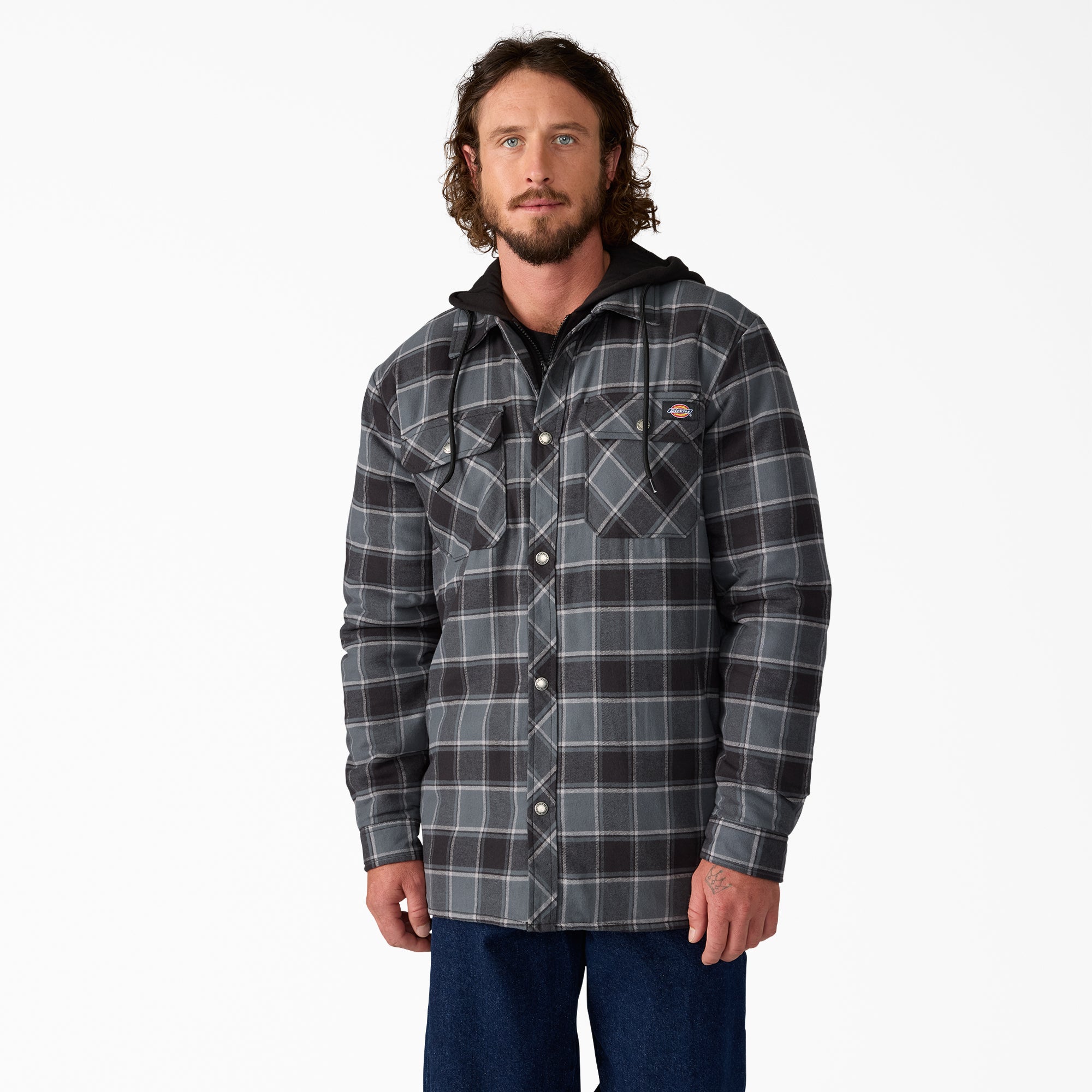 Water Repellent Flannel Hooded Shirt Jacket