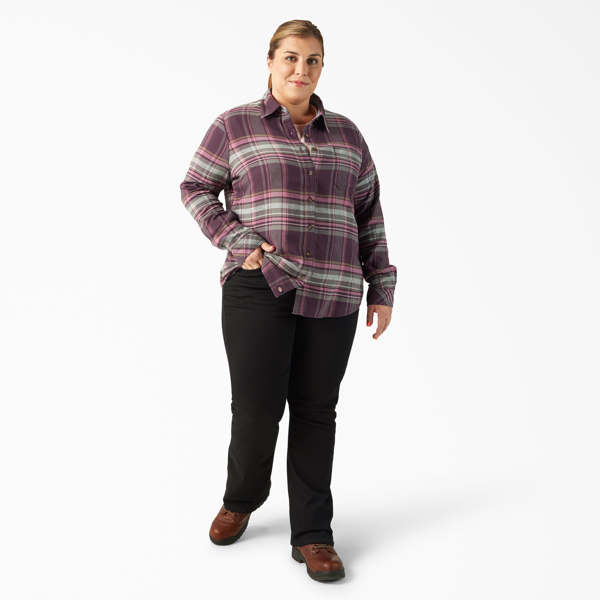 Women's Plus Long Sleeve Plaid Flannel Shirt - Image 4