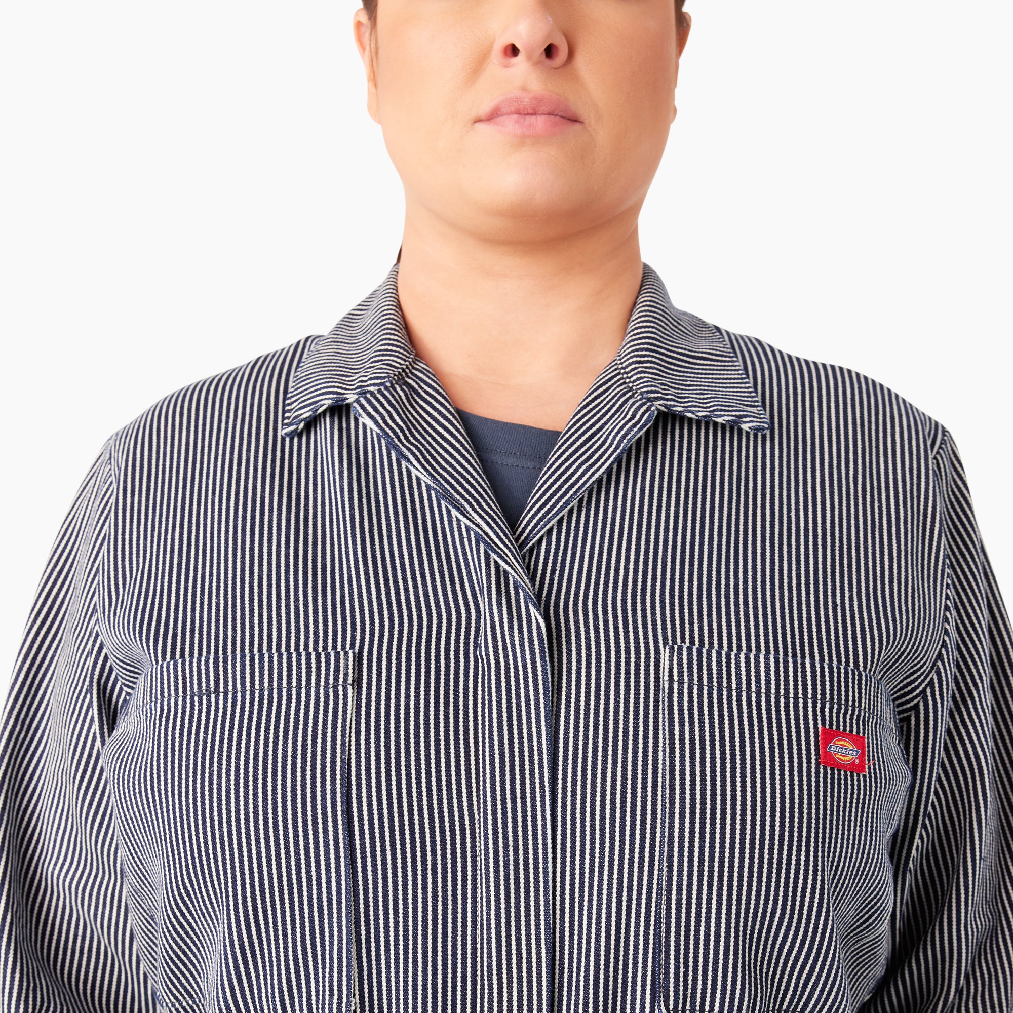 Women's Plus Relaxed Fit Long Sleeve Hickory Stripe Coveralls - Image 5