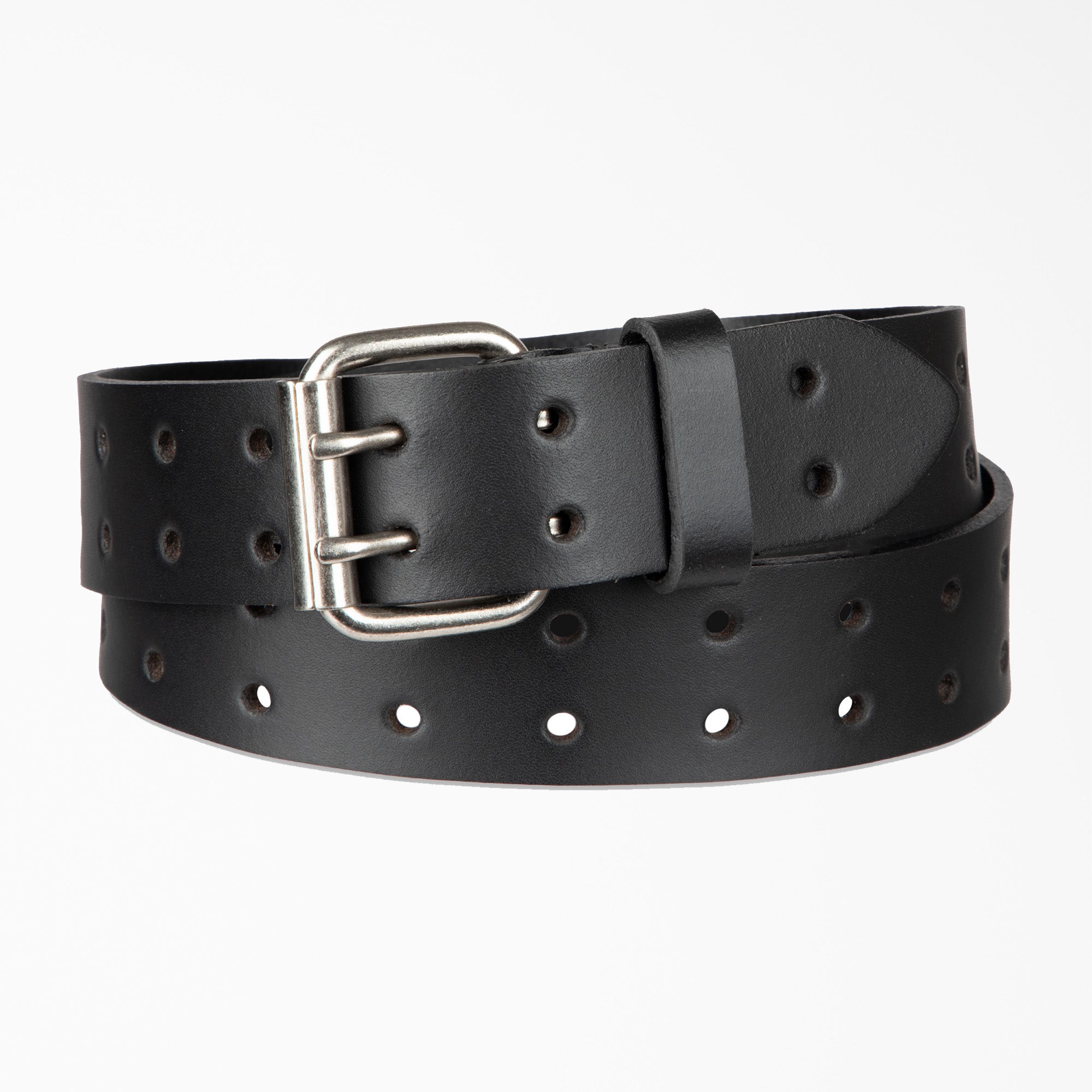 Perforated Leather Double Prong Buckle Belt